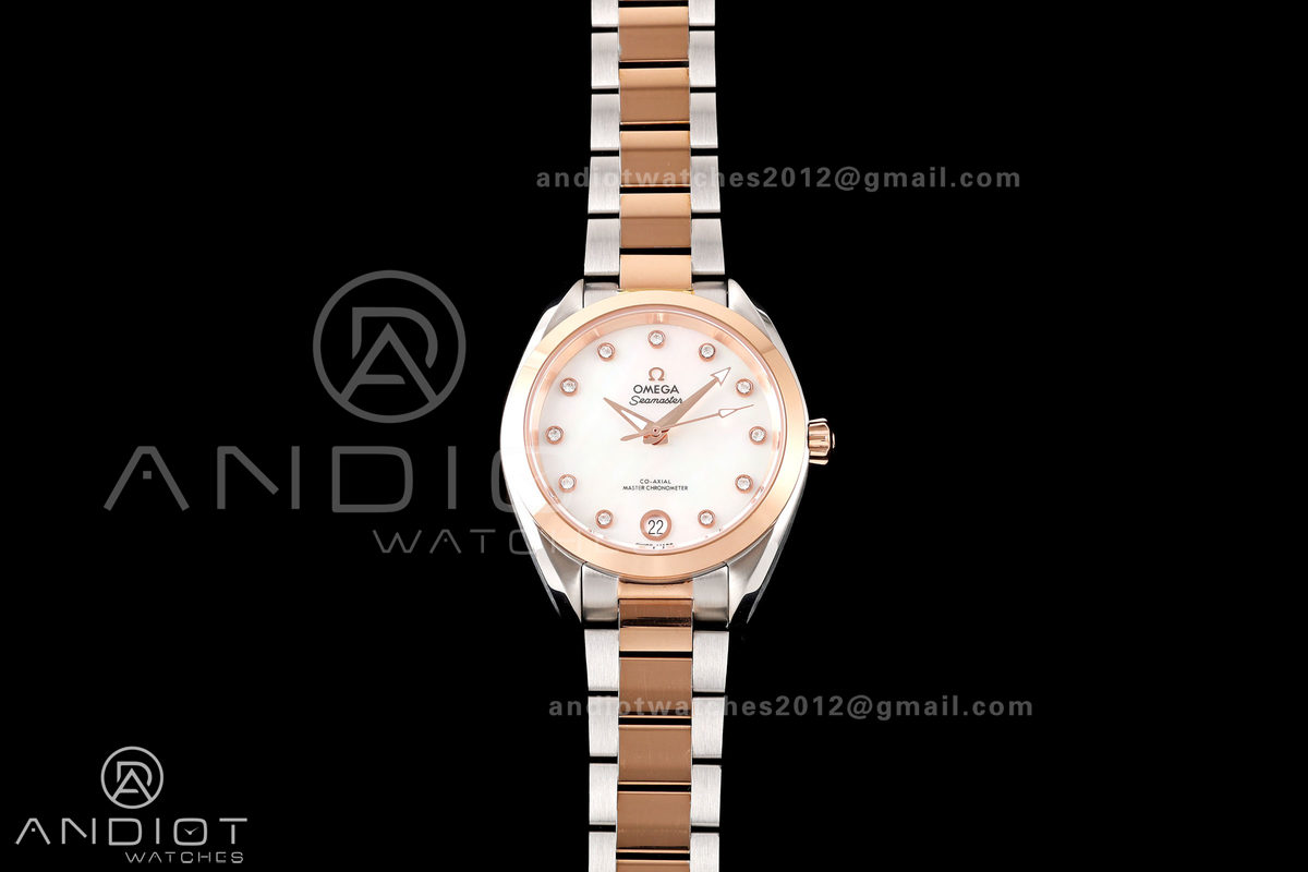 Aqua Terra Shades 34mm SS/RG VRSF Best Edition White MOP Diamonds Dial on SS/RG Bracelet A8800